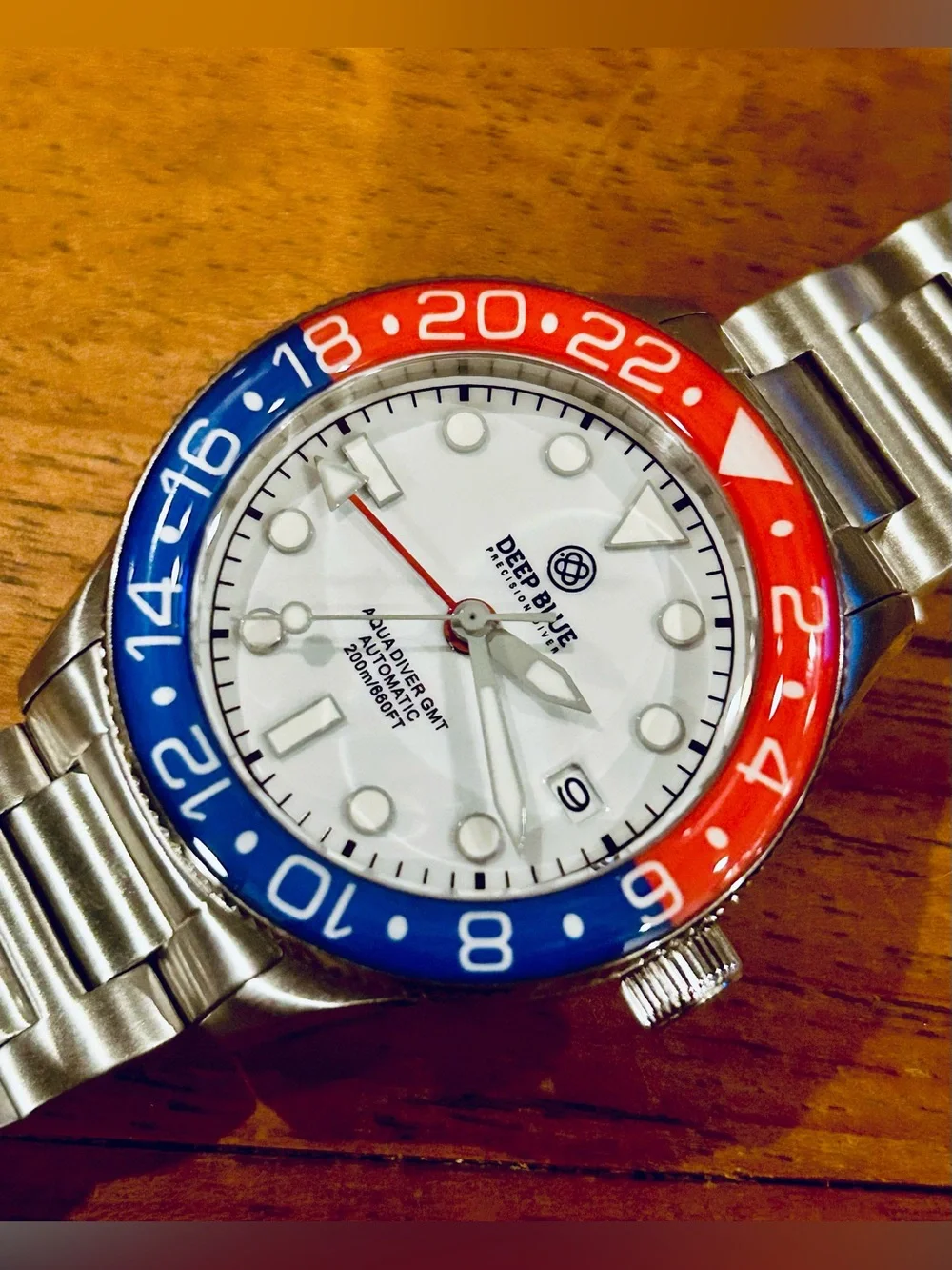 Deep Blue AQUA DIVER GMT AUTOMATIC 40mm RED/BLUE WHITE Dial 200m Dive Watch